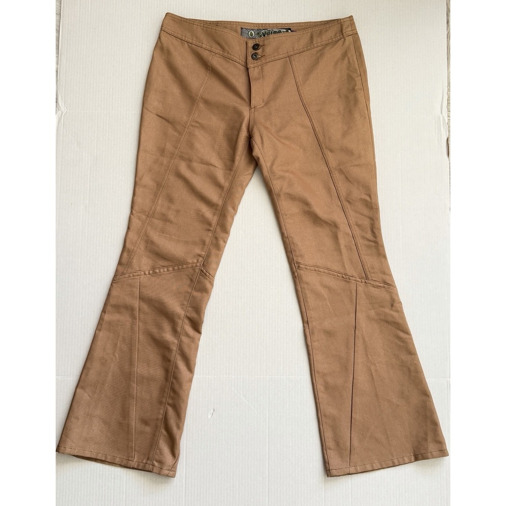 Vintage Y2K Volcom Pants 11 Tan Low Rise Flare Bell Bottom Made USA Deadstock